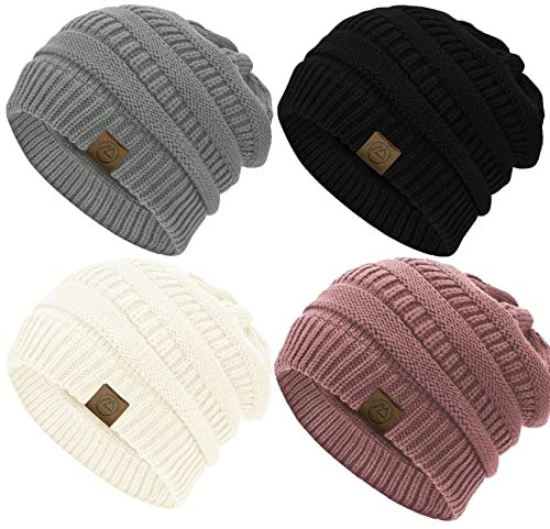 Durio Strickmütze Damen Mütze für Frauen Wintermütze Beanie Mütze Grobstrick Mütze Weich 4 Stücke A
