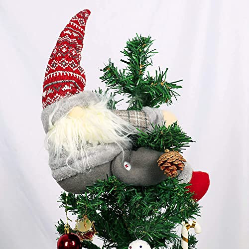 Weihnachtsbaumspitze Wichtel - Handgemachte Wichtel Weihnachtsdekoration, Lustige Weihnachtsbaumspitze, auch als Vorhangbinder, Einzigartige Weihnachtswichtel-Dekoration (Grauer Hut)
