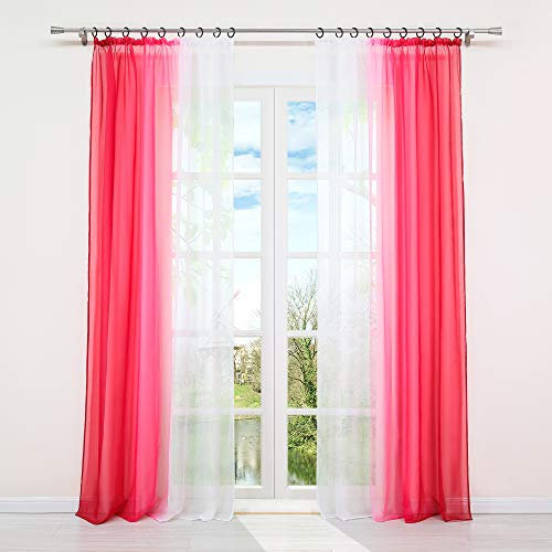 HongYa 2er-Pack Farbverlauf Gardinen Transparenter Voile Vorhänge Schals mit Kräuselband H/B 245/140 cm Rot