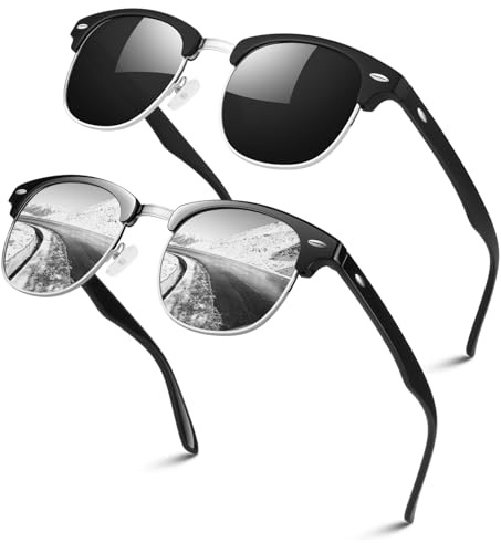 LINVO Polarisiert Sonnenbrille Herren Damen Retro Halbrahmen 100% UV400 | Leicht,Verstellbare Nasenauflagen,Autofahren,Angeln,Reisen,Laufen,Golfen