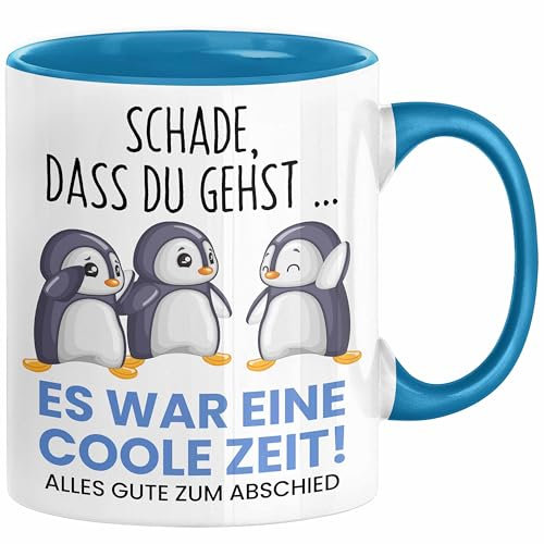 Trendation - Schade Dass Du Gehst Tasse Geschenk zum Abschied Jobwechel Abschiedsgeschenk Arbeitskollegin (Blau)