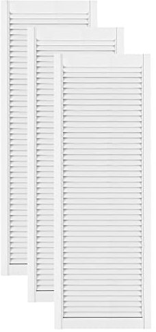 DecoMeister Lamellentüren weiß lackiert aus Holz Massivholz Holztür Schranktür mit offenen Lamellen für Kleiderschrank Möbelfronten 494x1406 mm 3-er Pack