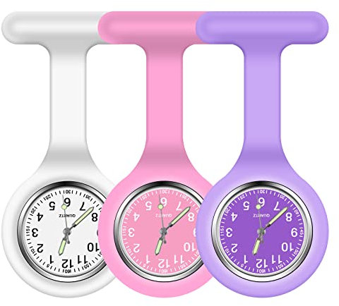 Vicloon Montre à Gousset D'infirmière,3pcs Infirmière Montre Broche en Silicone avec Broche pour Infirmières et à Tout Autre Professionnel de la Santé