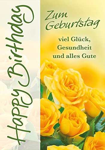 Perleberg hochwertige Geburtstagskarte der Basic Classic Collection gelbe Rosen - blumige Karte zum Geburtstag mit Umschlag - Geburtstagskarten in Premium-Qualität 11,6 x 16,6 cm