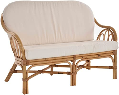 Krines Home Rattanbank Sitzbank Wintergarten Sofa Lounge Bank aus Rattan (Natur, Zweisitzer)
