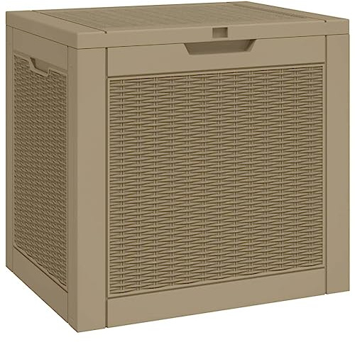 vidaXL Garden Storage Box - Light Brown, Imitation Rattan Design, Outdoor Storage Solution, 118L Polypropylene Material, Lockable Lid, Side Handles