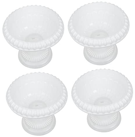 Yardwe Footed Plant Pot 4pcs White Urn Planter Tall Large Plastic Outdoor Urns Planter Pedestal Flower Vases Plant Pot Grecian Plants Pot for Porch Front Door Planters Roman Flower Pot
