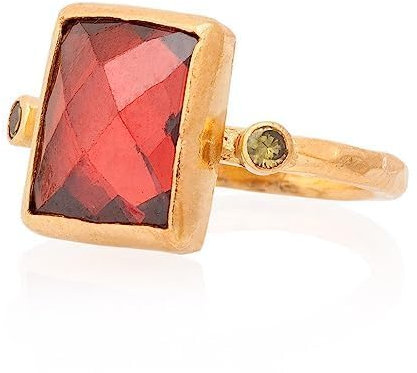 Granat Ring, Granat Frau Ring. Rechteckiger Granat-Ring. Gold plattiert Silber Granat Ring. 925 Sterling Silber Granat Ring. 24K Gold plattiert Silber Granat Ring.