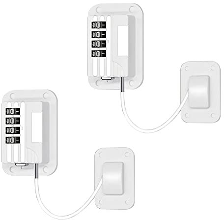 Nudiuhis Pack of 2 Fridge Lock with Code No Drilling, Fridge Locks for Refrigerators, Child Safety Locks Window Drawer Safety Locks Cupboard Lock
