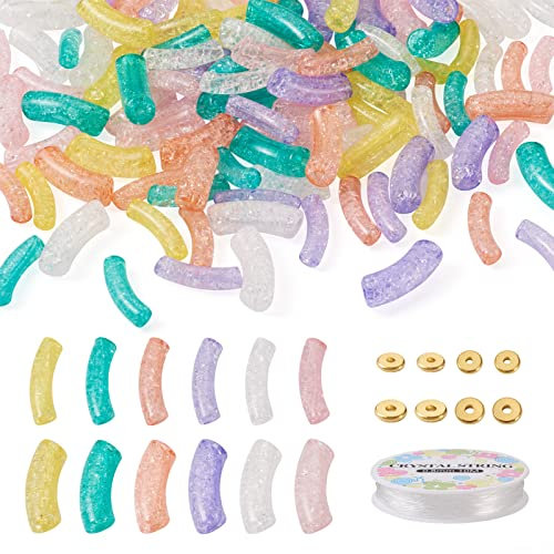 Pandahall 160Pcs Tube Perlen Armband Making Kit Acryl Bambus Rohr Nudelperlen Messing Spacer Elastische Strings Schmuck Zubehör