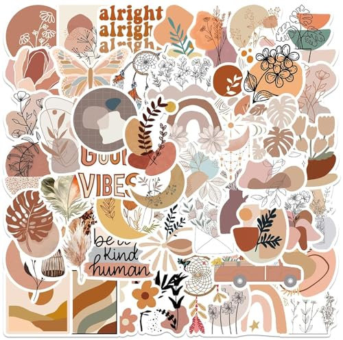 smartelf 50 Stück Vintage Sticker Aesthetic Aufkleber, Boho Aesthetic Stickers, Stickers Aesthetic, Sticker Set Aesthetic,Vinyl Scrapbook Zubehör für Handytaschen Laptop Skateboard Sportflasche Koffer