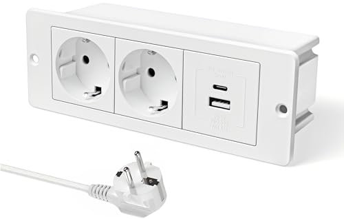 JACEPFY PD20W Prise de Table escamotable Charge Rapide 2 Prises avec USB Multiprise pour Cuisine, Table, Bureau, Blanc