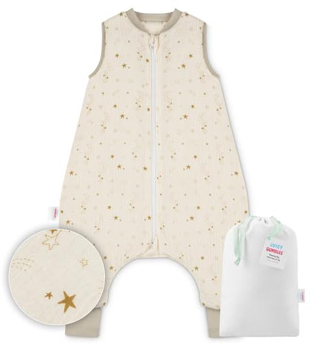 Juicy Bumbles Baby Musselin Schlafsack mit Füßen 2.5 TOG Winter Winterschlafsack mit Fuen Beinen - Kinder Kinderschlafsack - Mond und Sterne 80 cm 2 Jahre