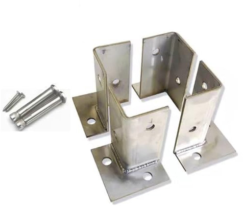 Wood Fence Pergola Post Base, 4pcs Sturdy Adjustable Deck Anchor Brackets for Concrete Bolt Down Securing, Heavy Duty Column Railing Support Holder, Ground Mount