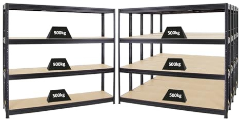 PROREGAL Mega Deal 5er-Sparset Profi-Schwerlastregal Dino HxBxT 180x200x45cm Fachlast 500kg Schwarz, Kellerregal, Steckregal, Garagenregal, Lagerregal