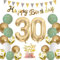 Moorle Geburtstagsdeko Frau 30 Jahre, Salbeigrüne Deko 30. Geburtstag Männer, Grün Weiß Gold Luftballons 30 Geburtstag, Party Ballons mit Banner Flaggen Tortendeko für 30.ter Geburtstag Dekoration