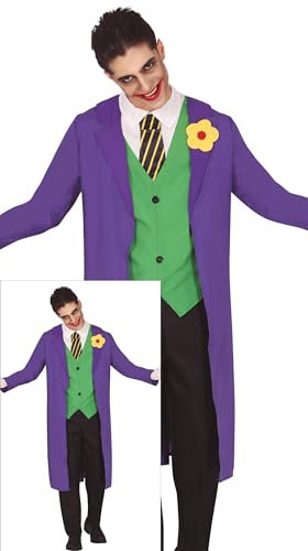 FIESTAS GUIRCA Déguisement Crazy Jester pour homme – Costume de méchant de bande dessinée violet – Costumes d'Halloween pour homme Taille adolescents 14-16 ans