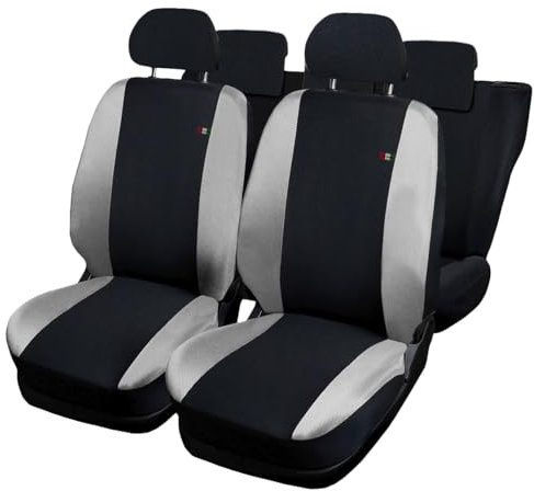 Susy Shop Coprisedili Auto Compatibili Per Grande Punto 5 Porte, Set Fodere Anteriori Posteriori,Schienale Posteriore Diviso 1/3, Lavorazione MADE IN ITALY (Nero/Grigio Chiaro)