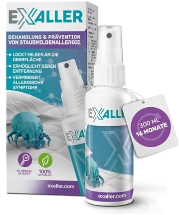 ExAller® Anti-Milben Spray 300 ml – Entfernt 99% der Milben – 16 Monate Anwendung – Laborgeprüft – Natürlich & ohne Chemikalien – Von Allergologen empfohlen