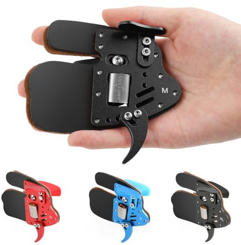 SHARROW Bogenschießen Fingertab aus Aluminium Platte Echtes Leder Fingerschutz Handschutz Einstellbare Schießhandschuhe Schutzausrüstung Finger Tab für Recurve Bogen (Schwarz+Schwarz, M)