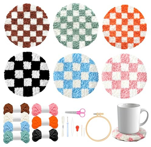 WATINC Punch Needle Untersetzer Kit DIY Handwerk Stickerei Kit für Anfänger Coaster Kunst und Handwerk Needle Coaster Easy Embroidery Coaster Art and Crafts