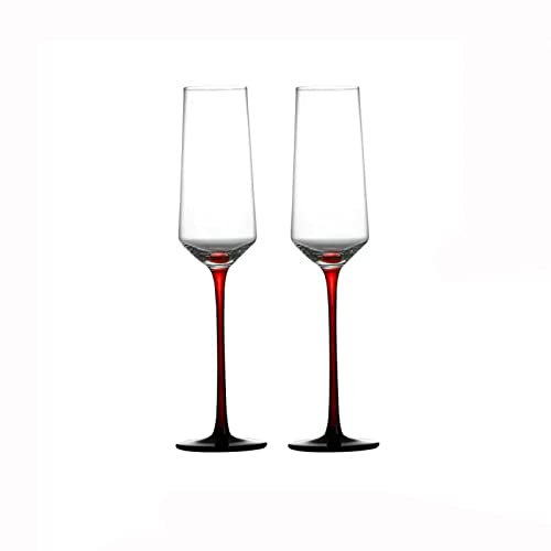 Generic Copa de Vino 2 Copas de Cristal Copa de Champán Copa de Vino Tinto Palo Rojo Europeo Copa de Vino Tinto Alta Copa Espumosa de 230 Ml Flauta de Champán/Rojo B/230 Ml