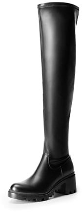 DREAM PAIRS Stivali Alti Donna sopra Il Ginocchio Stivali Casual da Indossare al Ginocchio Stivali Donna Caldi e alla Moda,Size 38,Nero-Pu,SDOB2406W