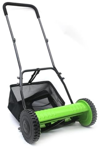 12-Zoll-Rasenkehrmaschine, 5-Blatt-Schubrollen-Rasenmäher, 12-Zoll-tragbarer manueller Rasenmäher, Gartenkehrmaschine, manueller Doppelrad-Rasenmäher for Innenhöfe, Parkbegrünungen, Gärten