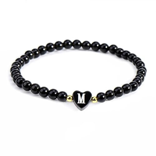 LIUYUYOUGO Armband Herren,Perlenarmbänder Mit Initialen Für Frauen 4 Mm Naturstein Obsidian Kristall Armband Mit Buchstabe Az Herzanhänger Perlen Handgefertigt Edelsteine Energieschmuck Männerge