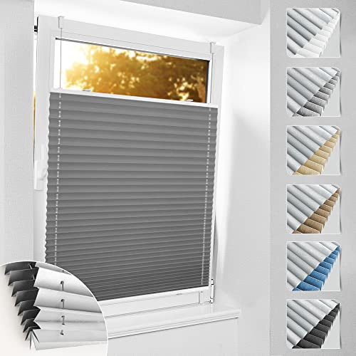 bobodeco Plissee ohne Bohren Verdunkelung Klemmfix, Grau 80x130 cm(BxH) Verdunklungsplissee Thermo Plissees 100% Verdunkelnd & lichtundurchlässig Plisseerollo für Fenster & Tür