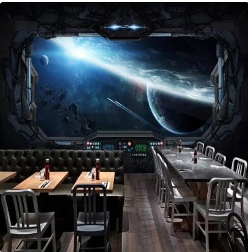 POCHY Custom 3D Photo Wallpaper Cosmic Space Cabin Spacecraft Wall Painting 3D Restaurant Hotel Internet Gaming Room Mural Wall Paper-400Cmx280Cm