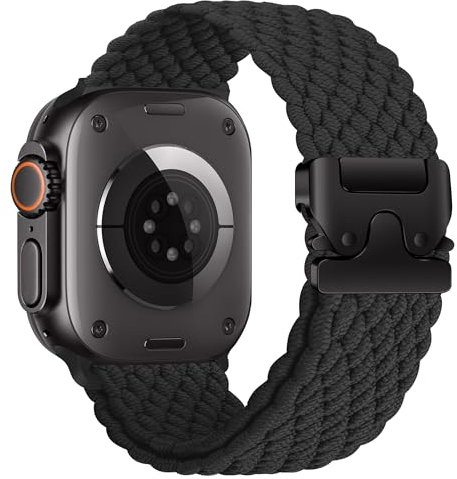 MroTech Compatible con Correa Apple Watch Ultra 49mm 46mm 45mm 44mm,Trenzada Estirables Elásticos Correa Repuesto Nylon Band Compatible para Apple Watch Ultra2 Serie 10 9 8 7 SE 6 5 4 3 2 1, Negro