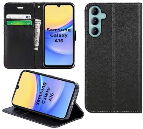 DN-Technology For Samsung Galaxy A16 Case Flip Folio Leather Wallet with Card Holder Book Stand Phone Cover For Samsung Galaxy A16 4G / 5G (BLACK)