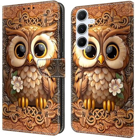 Bnvdfre Handyhülle für Samsung Galaxy A14 5G/4G Hülle PU Leder Klapphülle Magnet Stoßfeste Kartenfach Klappbar Schutzhülle Silikon Case Cover mit Muster Motiv Flip Handytasche - Eulen