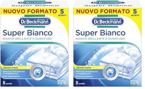 Dr. Beckmann Super Bianco | Rimuove l'ingrigimento | Combatte l'ingiallimento | Rende la biancheria bianca più bianca | 5 x 40 g (Confezione da 2)