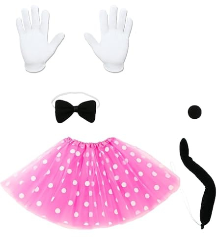 Sidesea Damen Maus Mouse Kostüm, Faschingskostüme Damen Karneval Kostüm Mini Maus Rock Rosa Weiss Gepunktet Erwachsene Fasching Haarreif Ohren