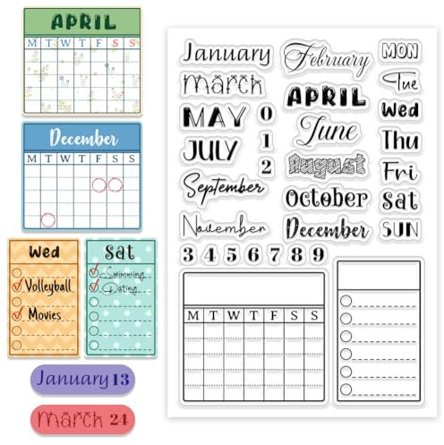 CHGCRAFT Monat Woche Kalender klar Stempel benutzerdefinierte Silikon klar Stempel für DIY Scrapbooking Fotoalbum dekorative Karten machen, Worte, 6,3 × 4,33 × 0,12 Zoll
