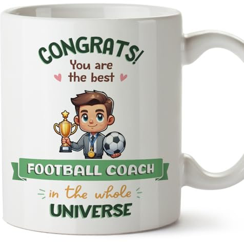 MUGFFINS Football Coach Man Mug - in English - Best in Universe Trophy - Funny Gift for Colleagues - Ceramic 11oz Mug