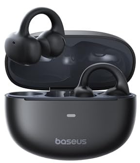Baseus Bowie MC1 Open Ear Kopfhörer, Ohrclip mit Beeindruckender Klang, Adaptiver Bassverstärkung, Bluetooth 5,4, Geräuschunterdrückung bei Anrufen, IP57, 40H Akk, 5,2g Buds - Interstellar Schwarz