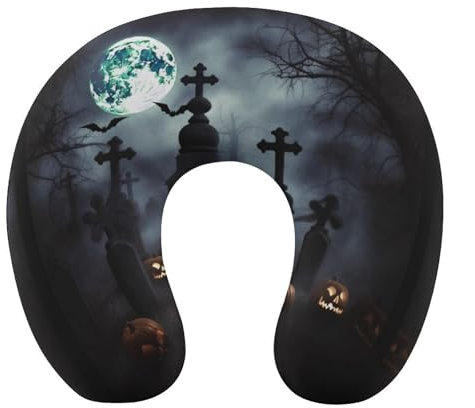 HJKBCV Gothic Happy Halloween Travel Pillow Comfortable Travel Neck Pillow U Shape Portable Headrest Office Napping Pillow Great for Airplane Chair Car Home Office
