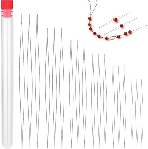 18 Stück Perlennadel,Große Auge Perlen Nadel,Bead Nadeln,Perlen Nadeln Große Augen Perlen Nadeln,Edelstahl Nähnadeln,Für Armband Schmuck Handwerk Und Schmuckherstellung Mit Nadel Flasche (6 Größen)