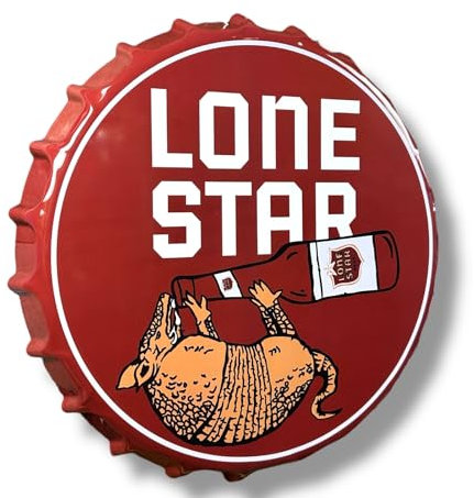 Lone Star Beer Bottle Cap Shaped Large 16 Red Metal Sign Home Novelty Wall Decor