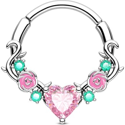 Jewseen Septum Ring CZ Helix Earring Stainless Steel Cartilage Earring Rose Nose Piercing Jewellery for Women Men