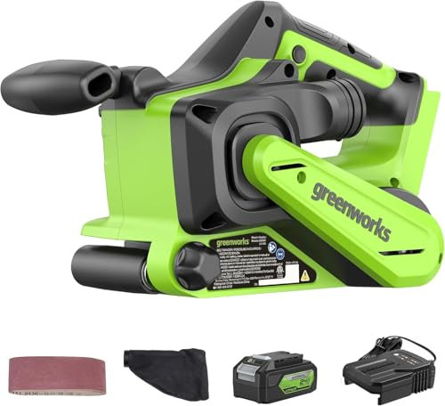 ONEVAN Akku Bandschleifer, Bürstenlose Bandschleifmaschine mit zwei 4.0Ah Akkus und 3-teiligen P80 Schleifbändern 533×76mm, 6 Geschwindigkeiten, Kabellos Elektrisch Belt Sander