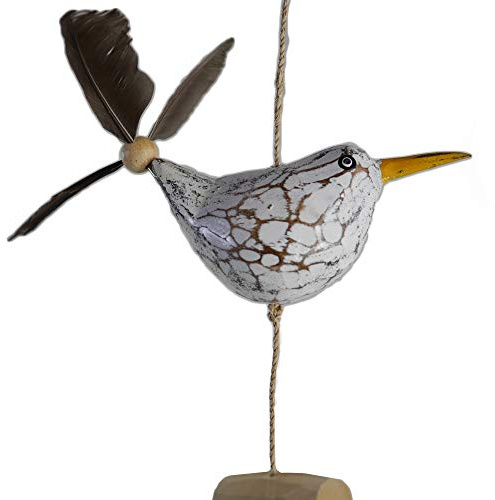 Tokoindah Möwen-Windspiel mit Feder Propeller mit 1 Deko Möwe +2 Ersatzfedern Holz Tierfigur als Maritime deko, Balkon-deko oder als Garten-Dekoration