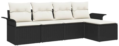 vidaXL Garten-Sofa-Set mit Kissen 5 pcs Schwarz Poly Rattan, Geräumige, Moderne, modulare Sofa-Gruppe, gemütliche Gartenmöbel, für Terrasse, Pool und Entspannung