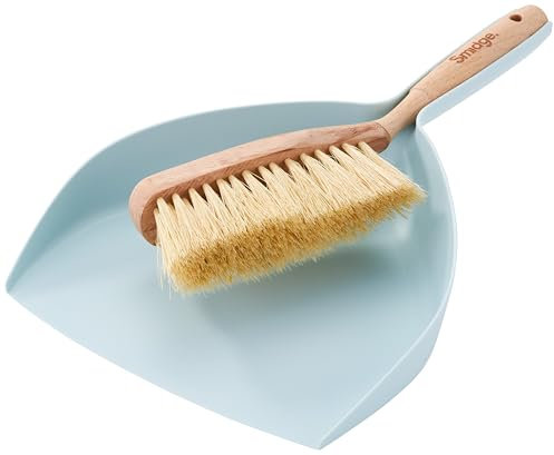 Smidge Portable Dustpan and Brush Set, Natural Bristles with a Soft and Firm Grip Handle, Ideal as a Table Brush or Gathering Floor Debris