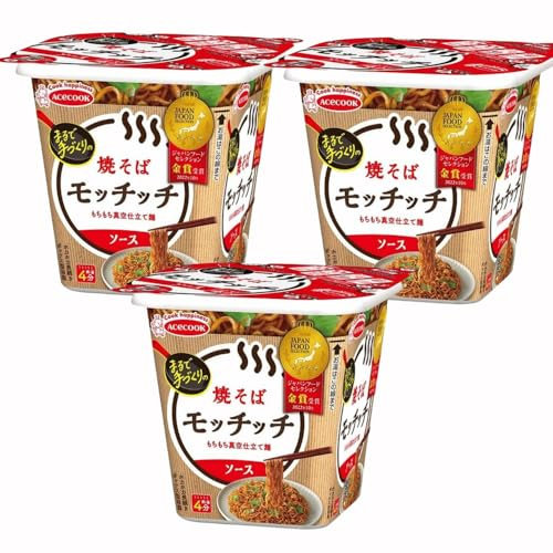 Acecook Mochichi Instant Cup Yakisoba Noodles with Sauce 97g (3 Cup) – Japanese-Style Stir-Fried Noodles, Sweet & Savoury, Ready in Minutes – Quick Lunch or Snack Option