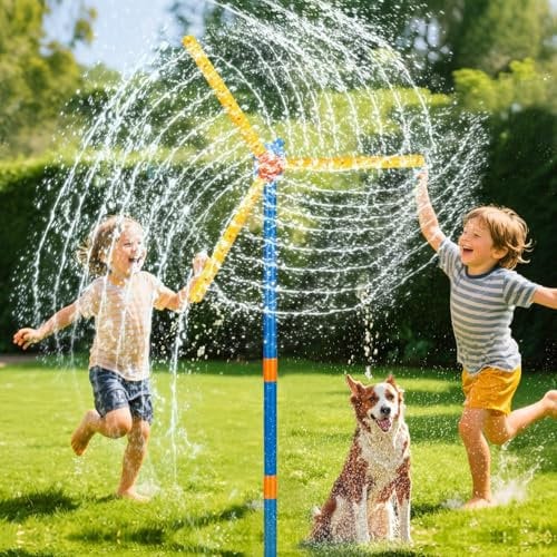 55-Inch Windmill Sprinkler for Kids – 360° Rotating Garden Water Toy for Toddlers, Children, Pets – Outdoor Summer Fun for Boys, Girls & Dogs – Lawn Sprinkler for Play & Garden Watering