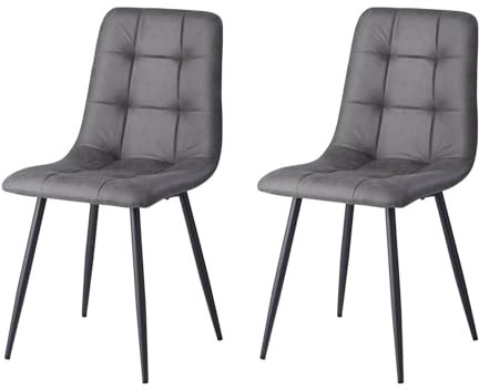 GrandCA HOME Lot de 2 Chaises de Salle à Manger Chaises de Cuisine Modernes avec Pieds en Métal, Chaises de Salle à Manger Rembourrées Tissu Imperméable avec Technologie Leathaire,Gris foncé-KJ